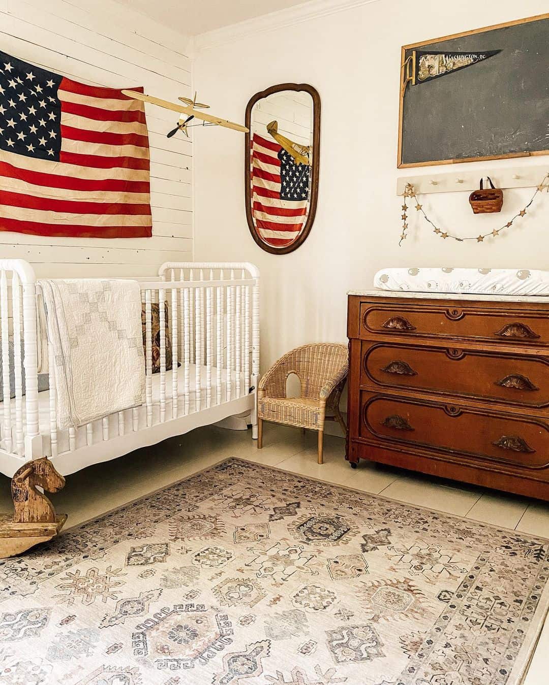 Wooden Airplane Suspended Above Crib for Whimsical Adventure
