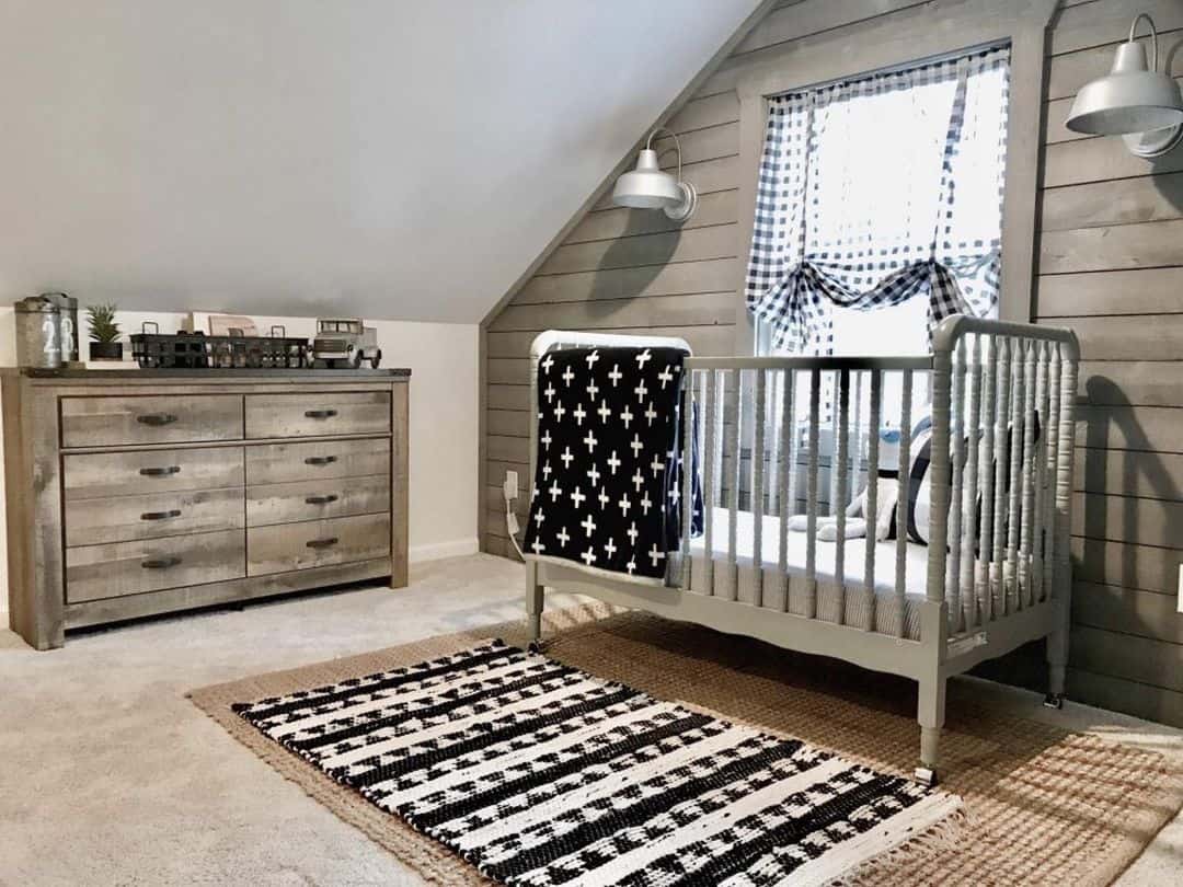 Rustic Wood Plank Walls Create a Cozy Nursery Atmosphere