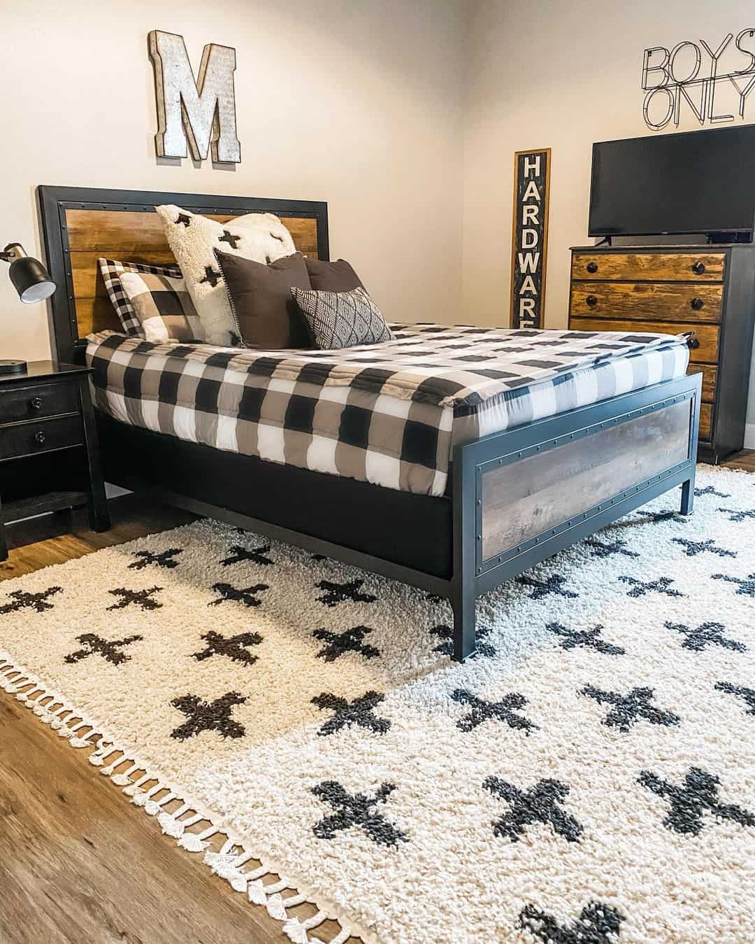 Ground Your Space With a Textured Rug Featuring Black Crosses