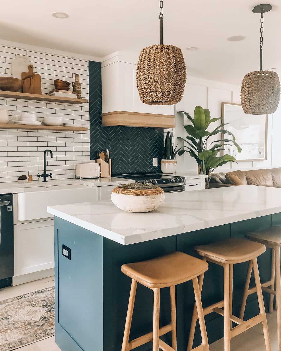Woven Bowls Add Organic Texture to Kitchen Island