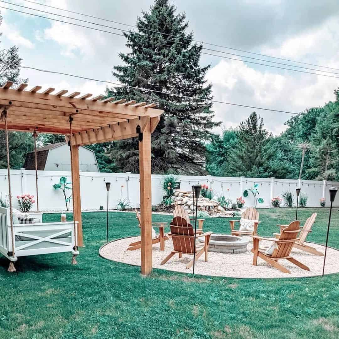 Pergola Creates a Shaded Zone for a Swinging Bench