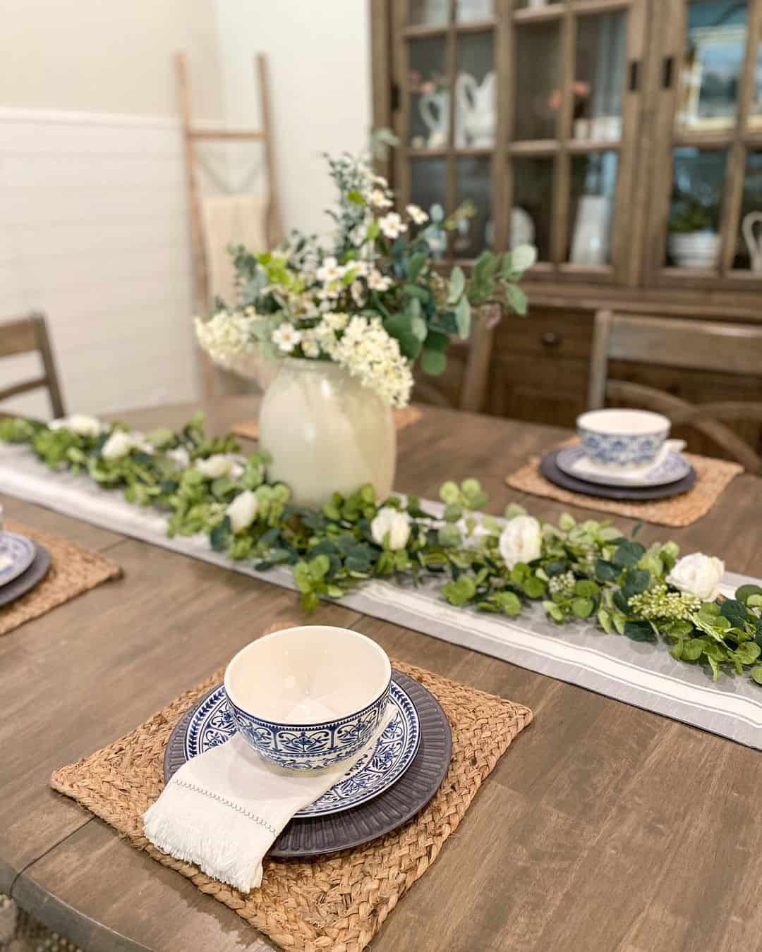 Greenery Garland and White Blooms for a Fresh Tablescape