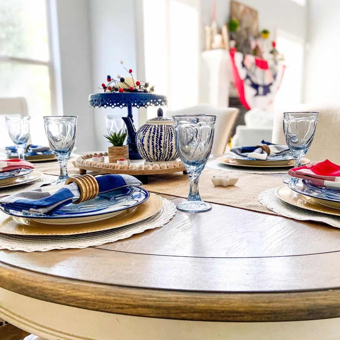 Blue and White Chinoiserie Teapot Anchors a Festive Tablescape