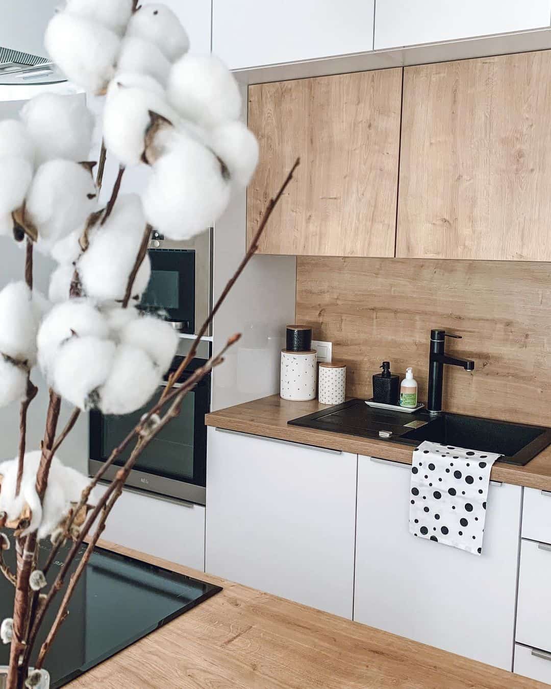 Natural Wood Uppers Pair With White Drawer Fronts