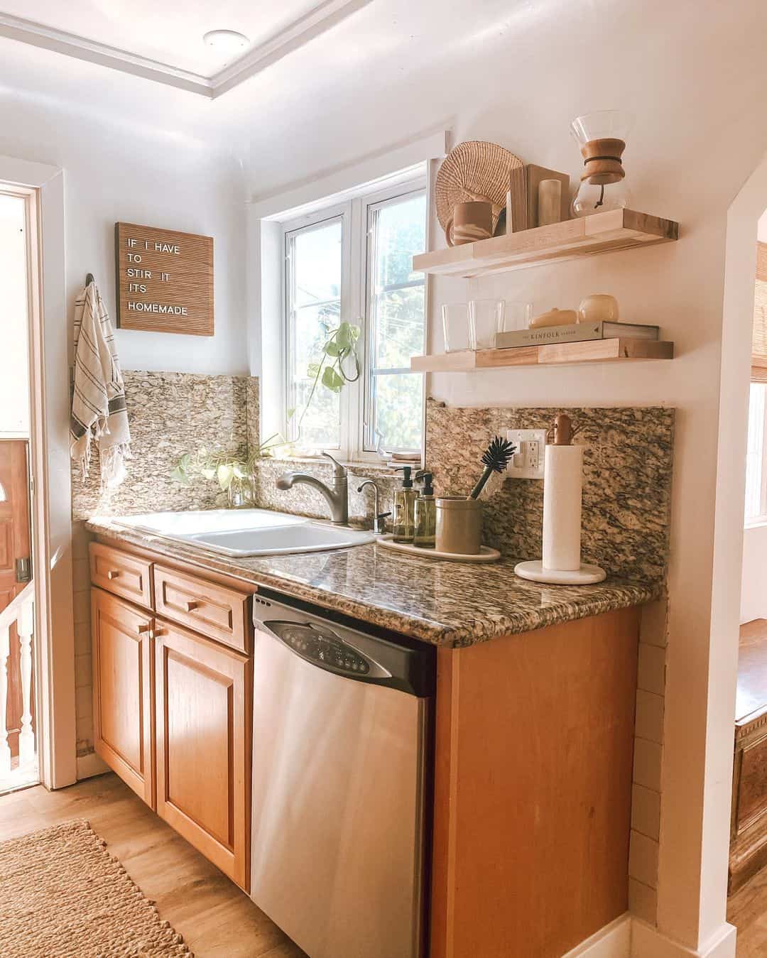 Light Wood Cabinets Feature Small Brass Knob Hardware