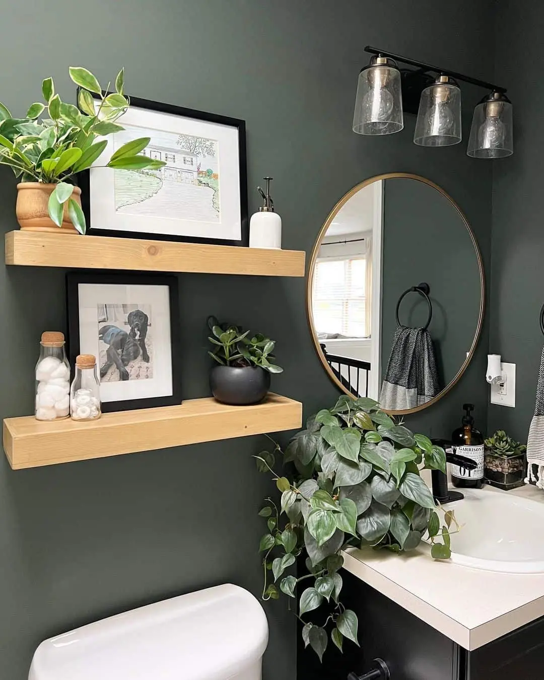 Frame Art and Photos on Light Oak Shelves