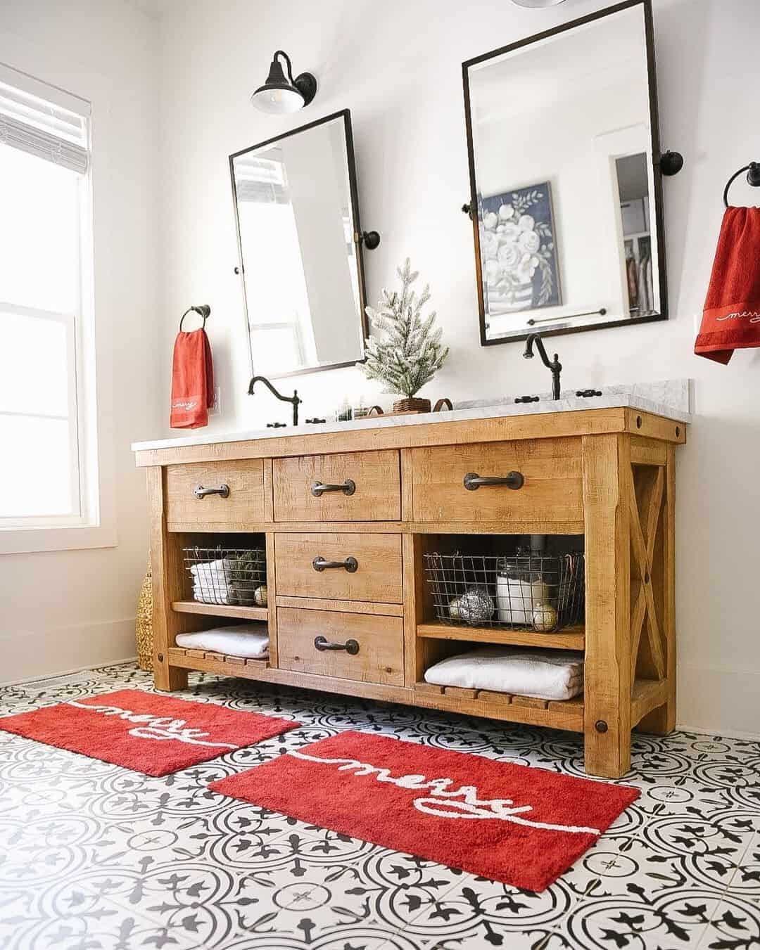Wood Double Vanity with X-Braced Side Panels