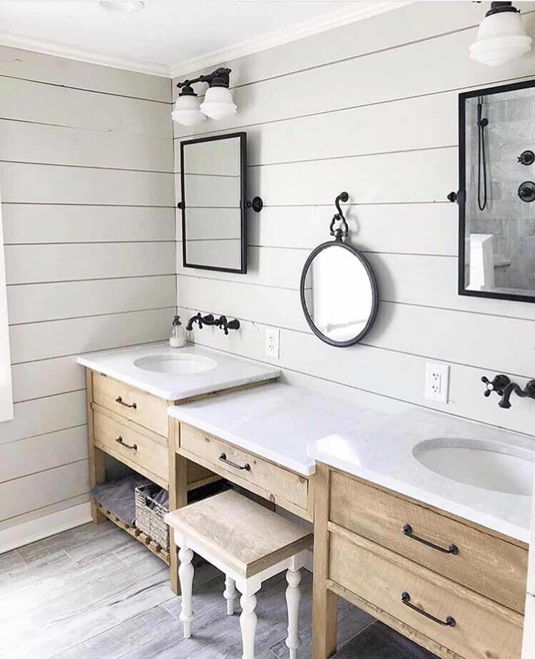 Wood Vanity with Sculptural Legs and a Makeup Stool