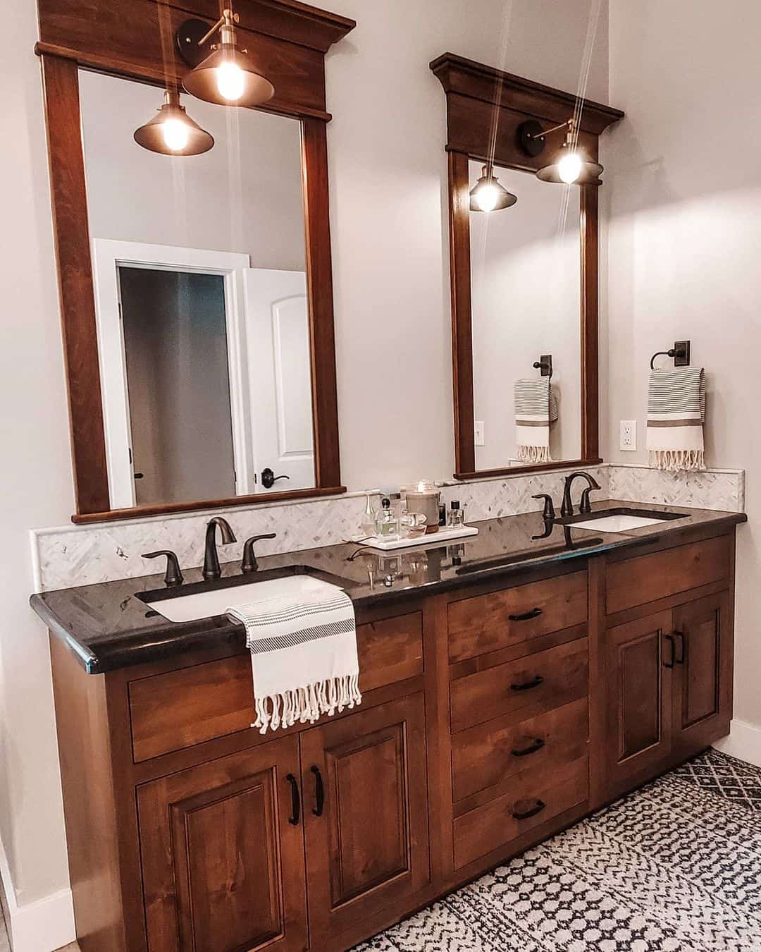 Paneled Wood Vanity Crowned with Ornate Trim