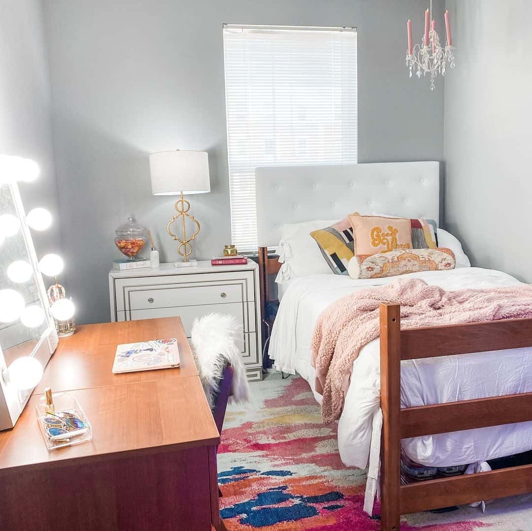 Abstract Rug Adds a Splash of Color to the Bedroom Floor