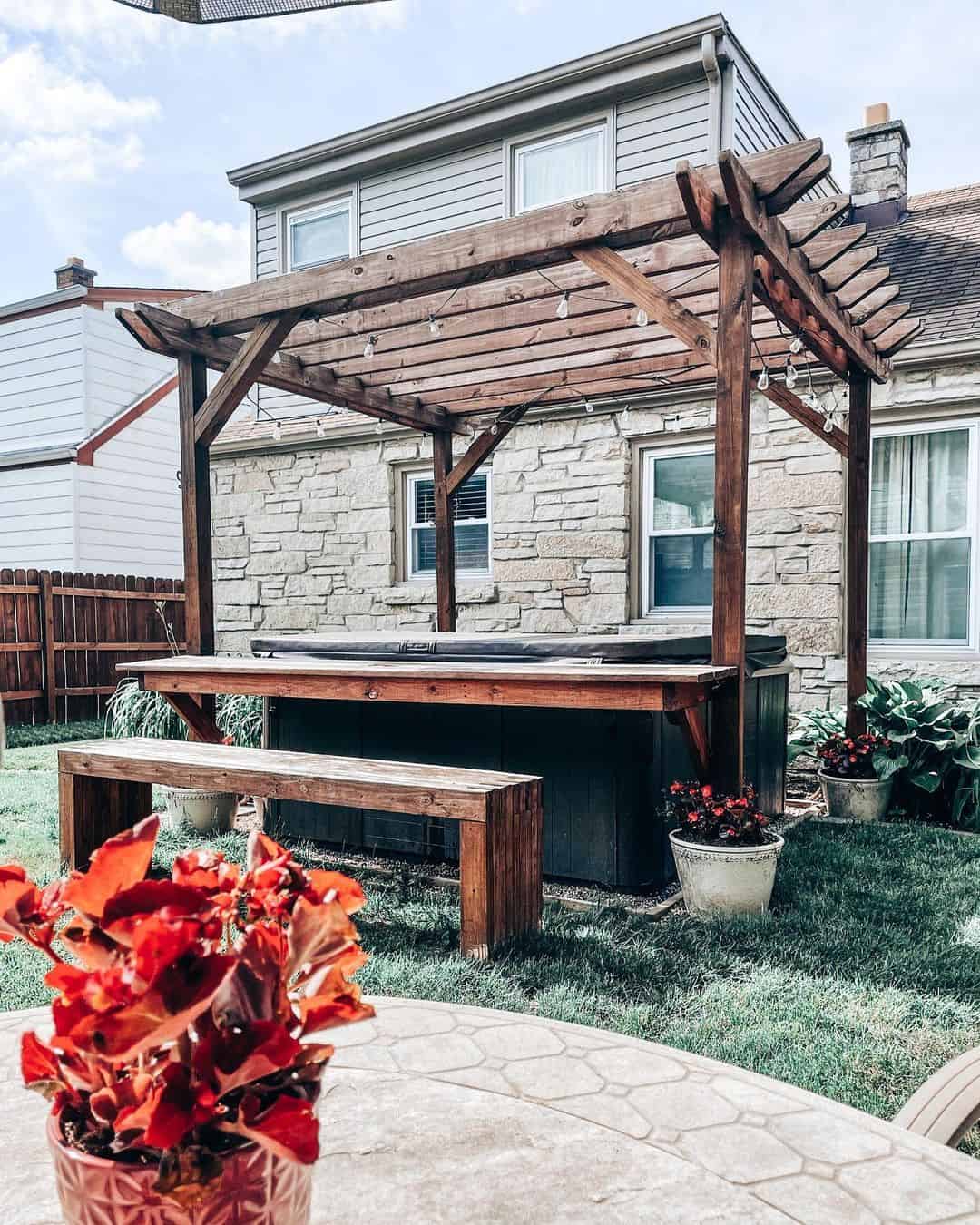 Place a Wooden Bench Near Your Hot Tub
