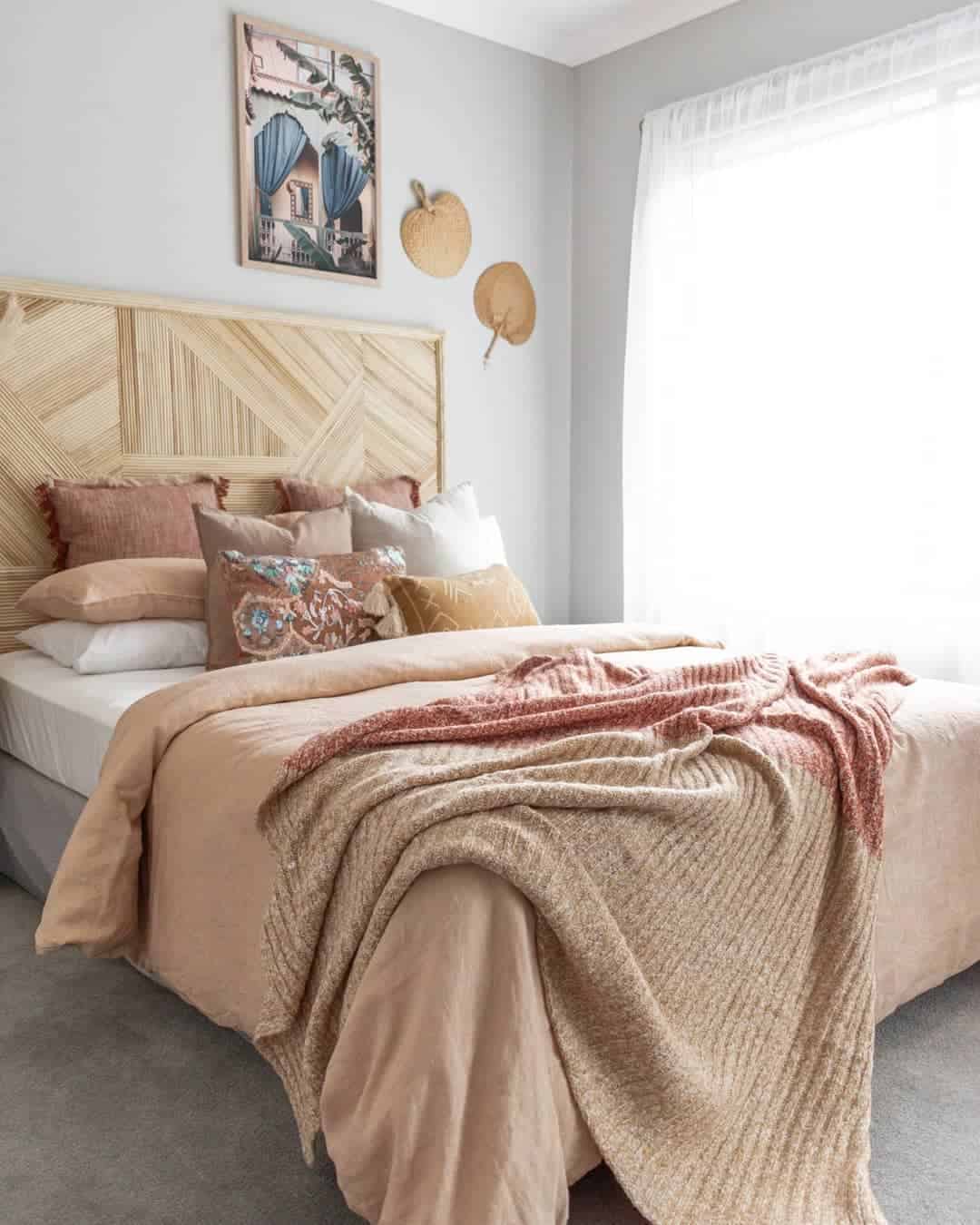 Geometric Wood Headboard Adds Natural Texture