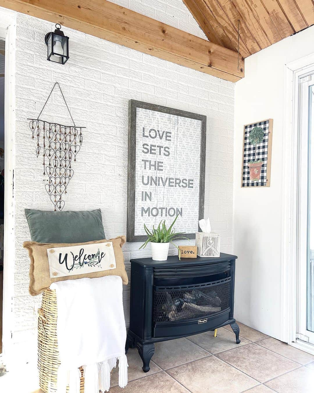 Text-based wall art adds a large-scale quote
