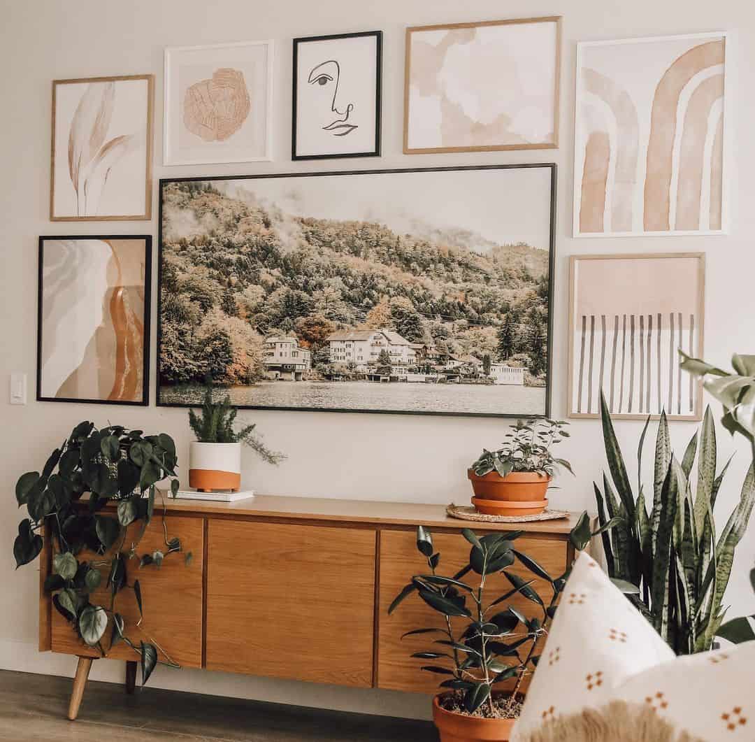 Mix abstract and landscape art for a gallery wall