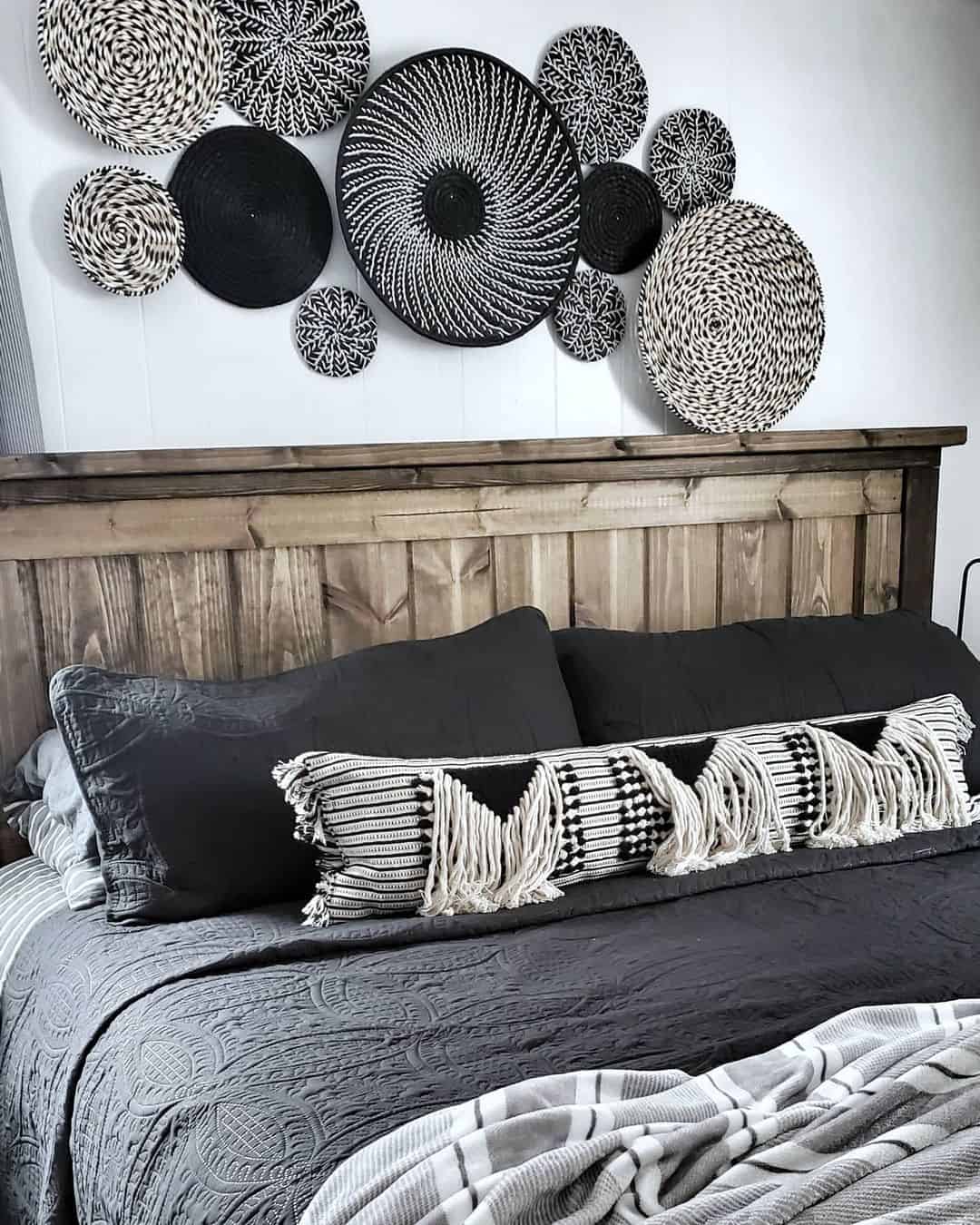 Woven Wall Baskets Add Boho Texture Above Bed