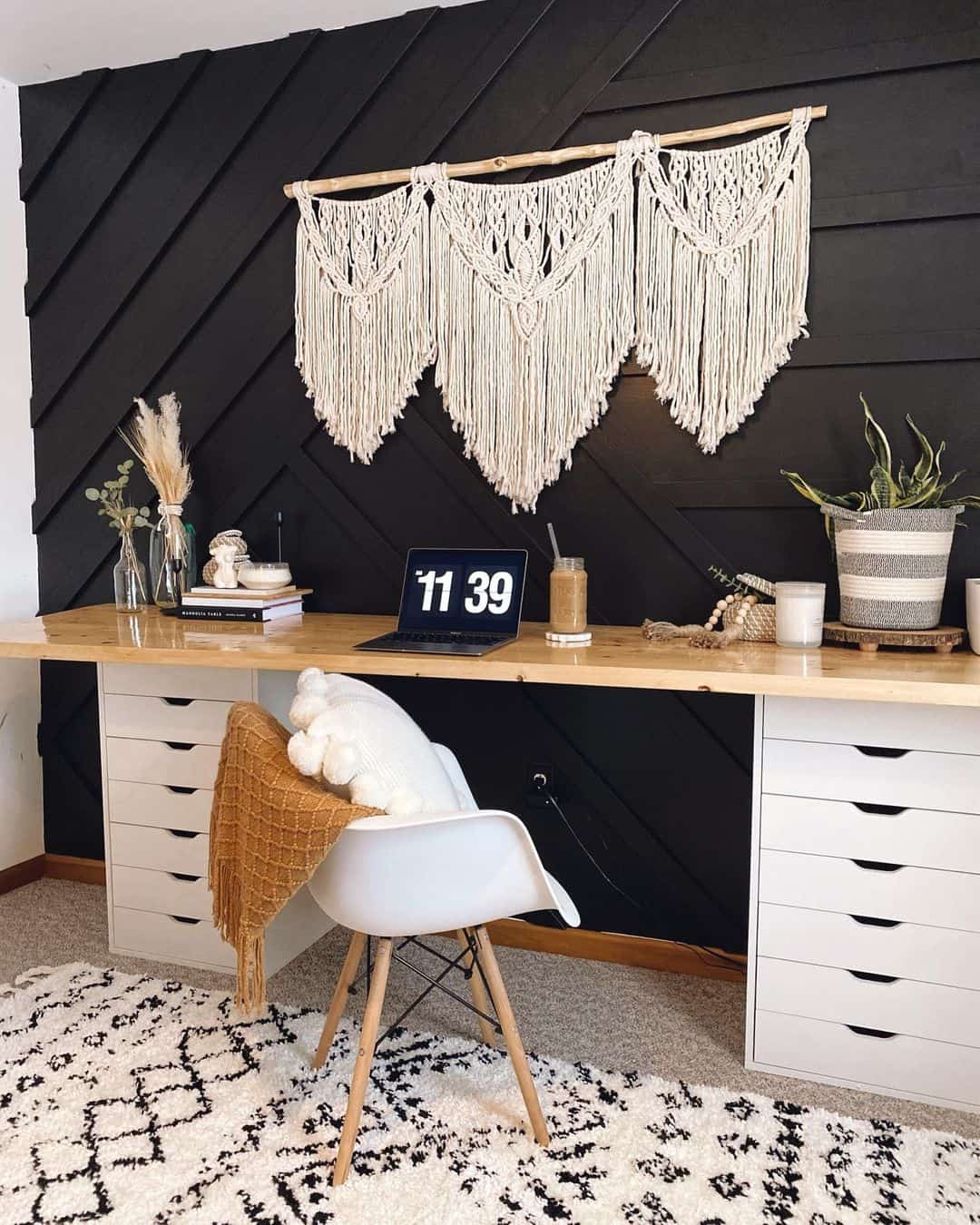 Textured Macrame Wall Hanging Adds Boho Charm to a Workspace