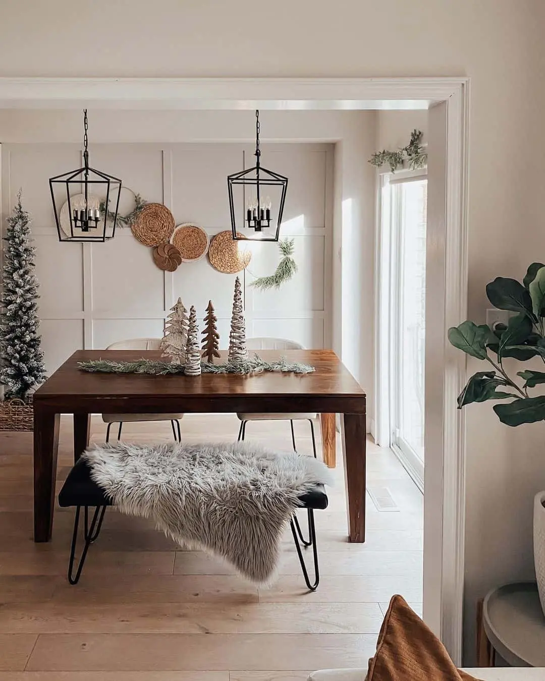 Woven Wall Hangings Add Organic Texture Above Dining Table