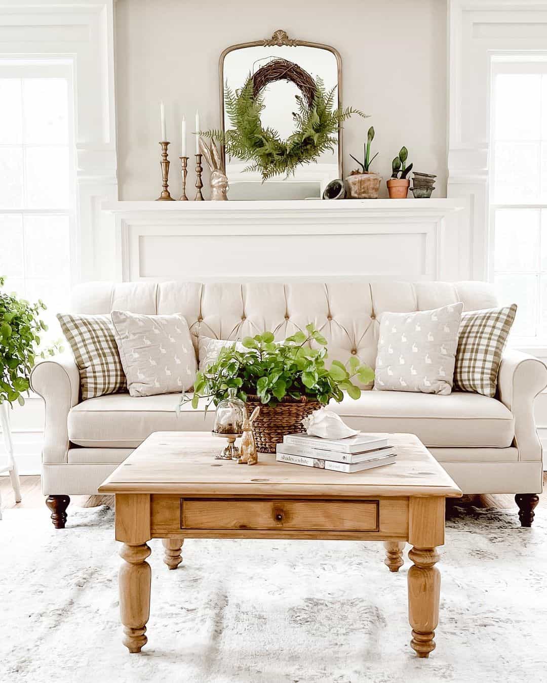 Fern Wreath on Ornate Mirror Adds Natural Texture