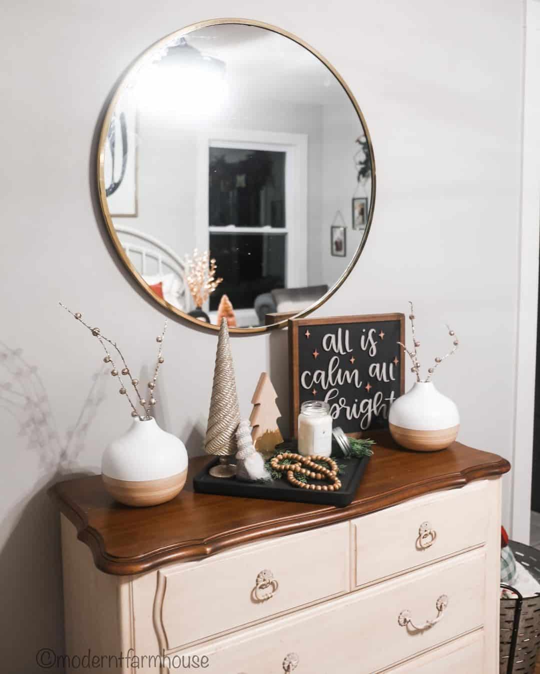 Round Gold Mirror Frames Cozy Holiday Vignettes
