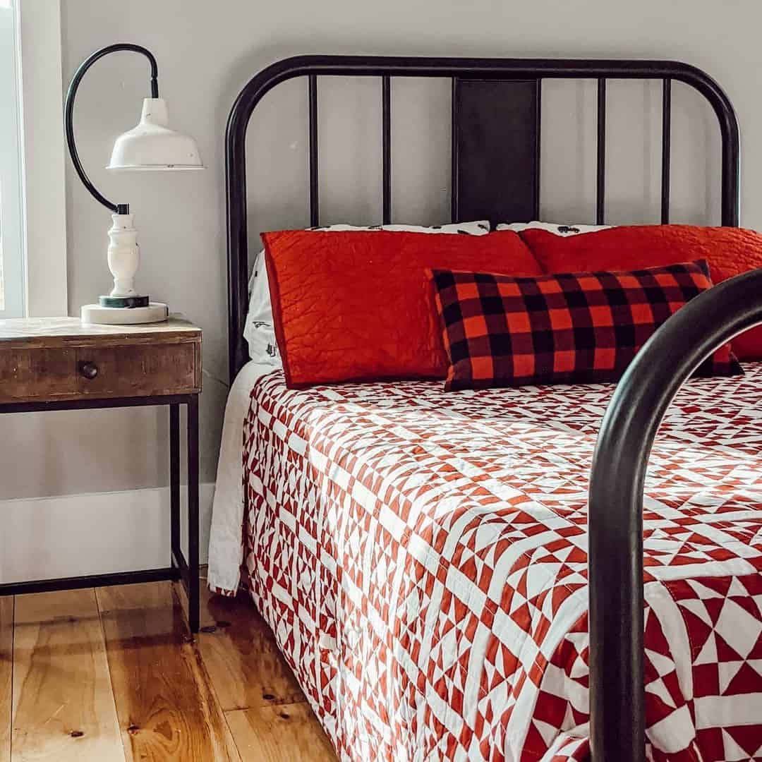 Red and White Geometric Quilt for a Bold Bed Display