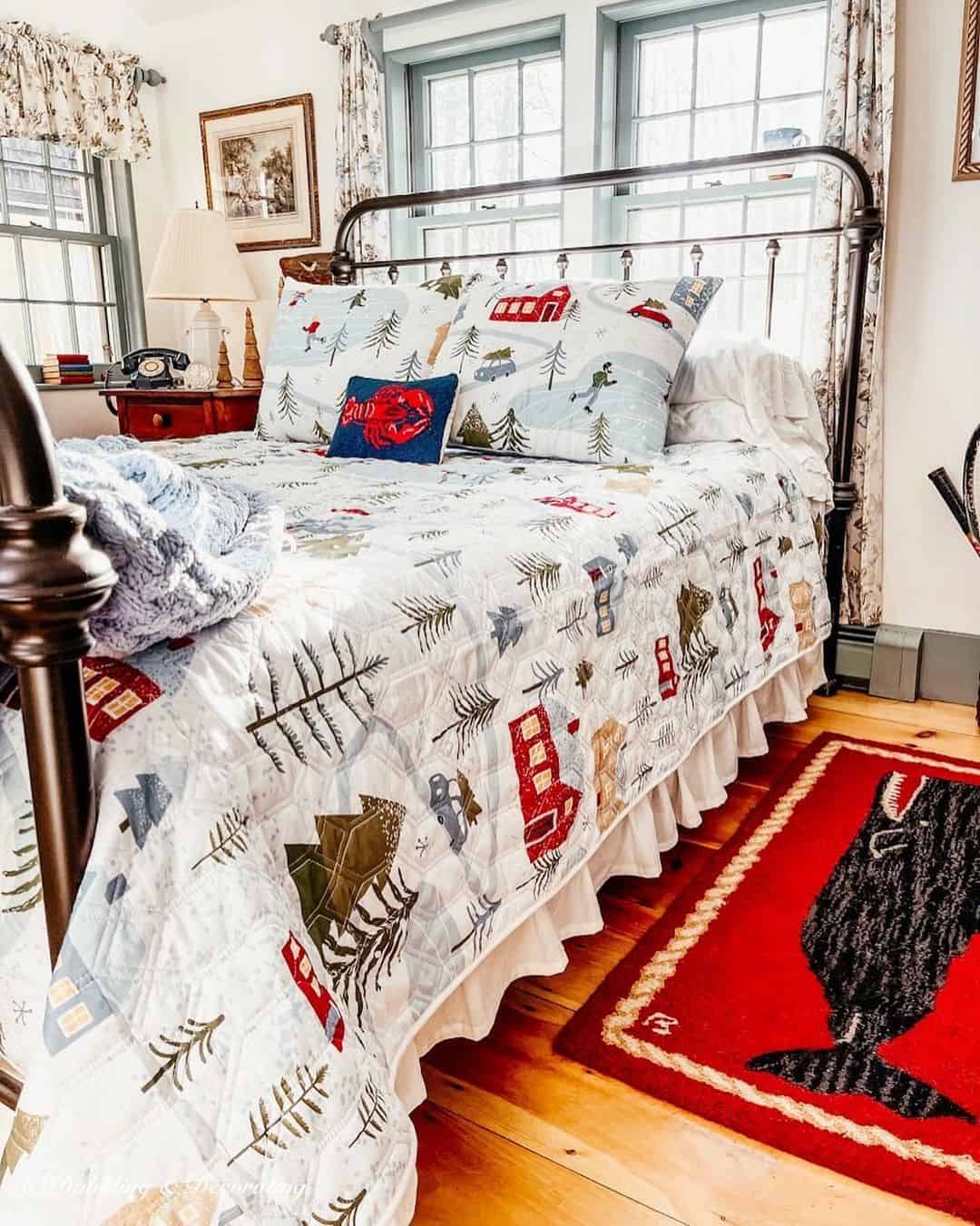 Playful Red Accents in a Whimsical Winter Scene Quilt