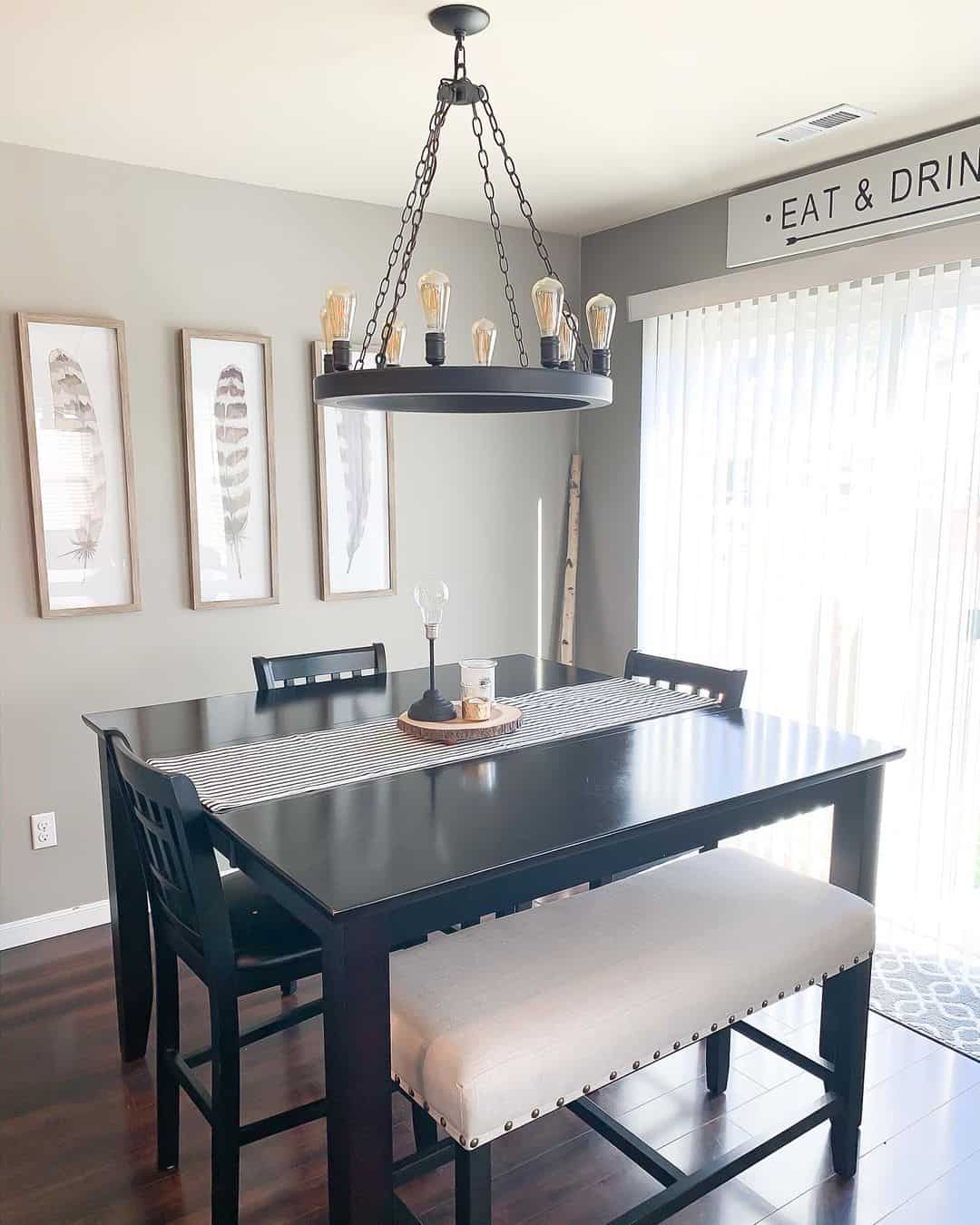 Cozy Farmhouse Table with Striped Runner and Candle