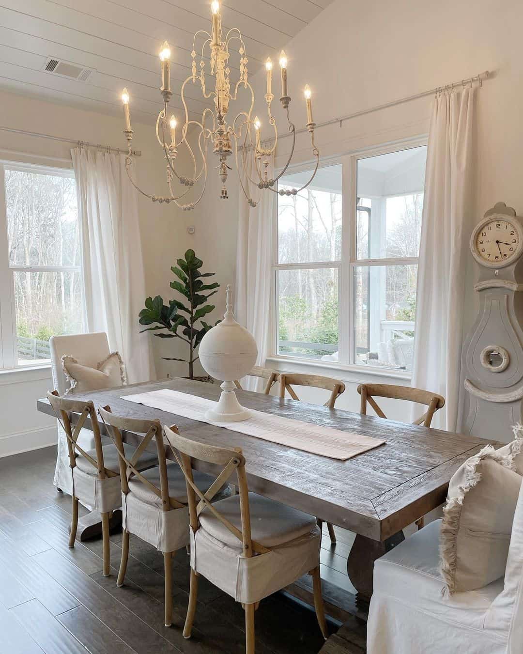 Weathered Wood Table with Textured Runner