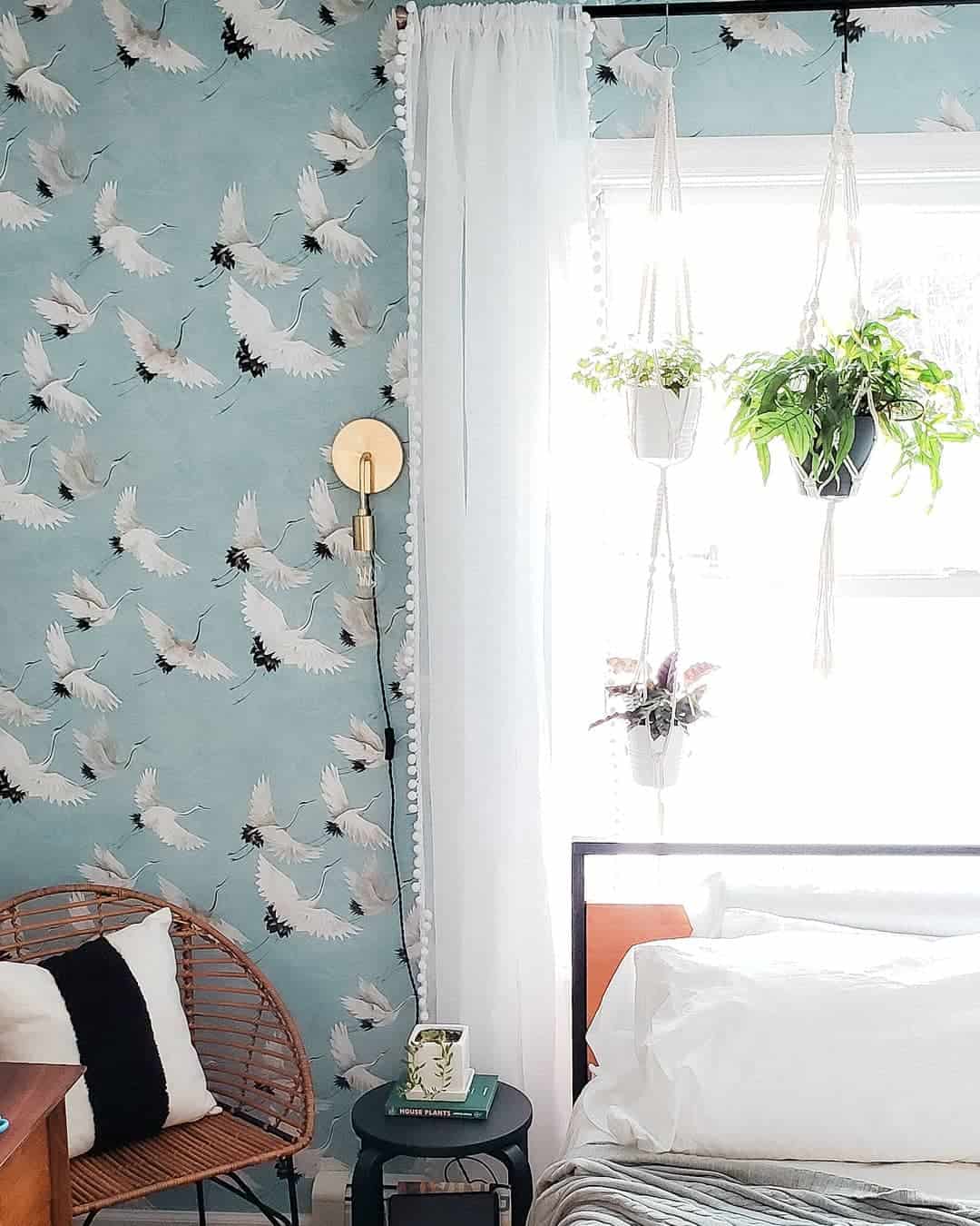 Whimsical Crane Wallpaper Creates a Serene Feature Wall