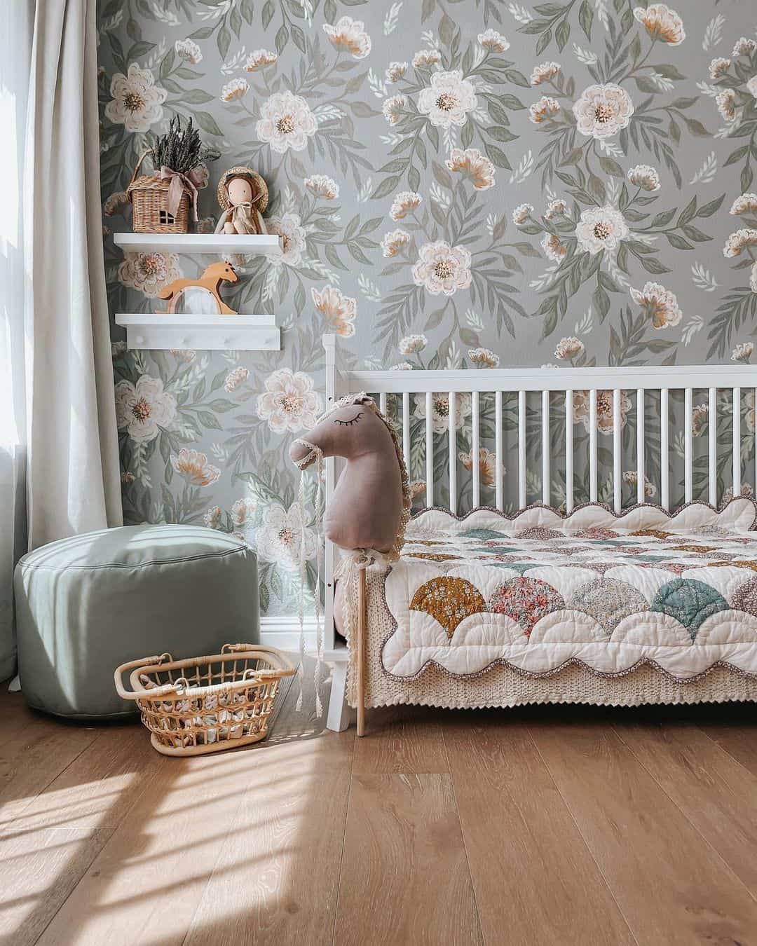 Floral Wallpaper Creates a Serene Nursery Backdrop
