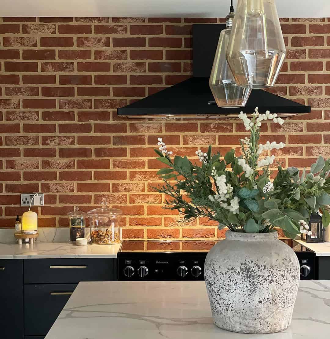 Warm Up Your Kitchen with Red Brick Wallpaper