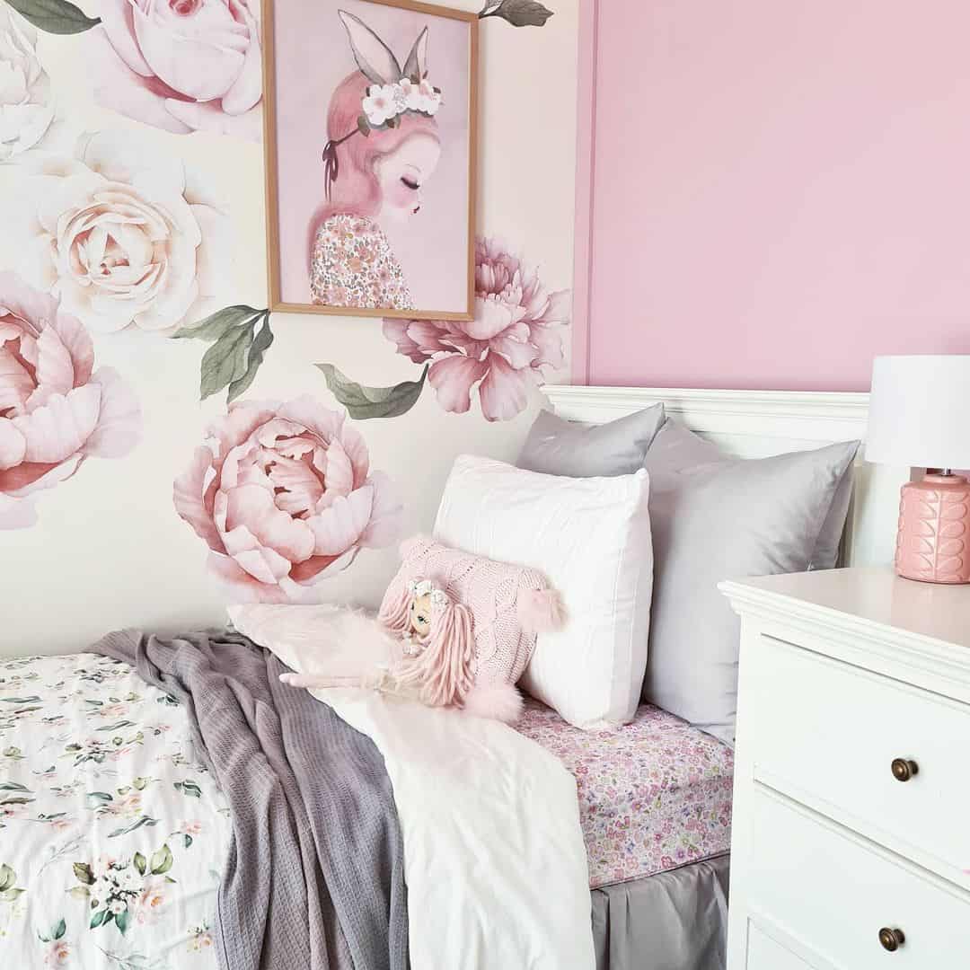 Oversized Floral Wall Decals Create a Whimsical Bedroom Backdrop