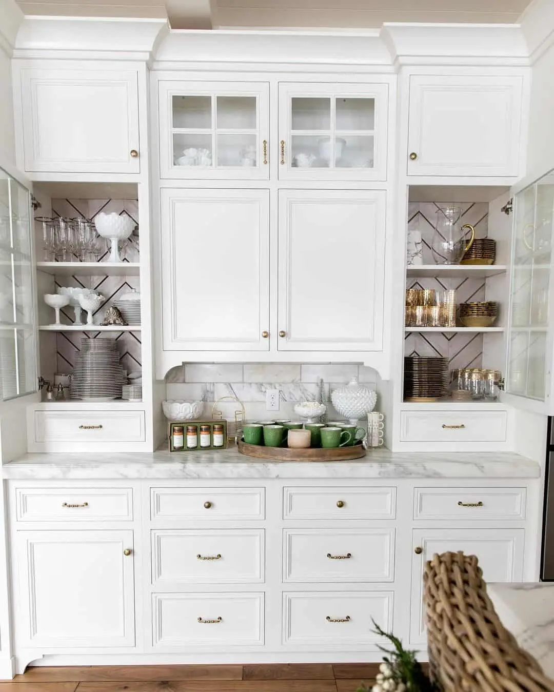 Herringbone Tile Backsplash for Open Shelving
