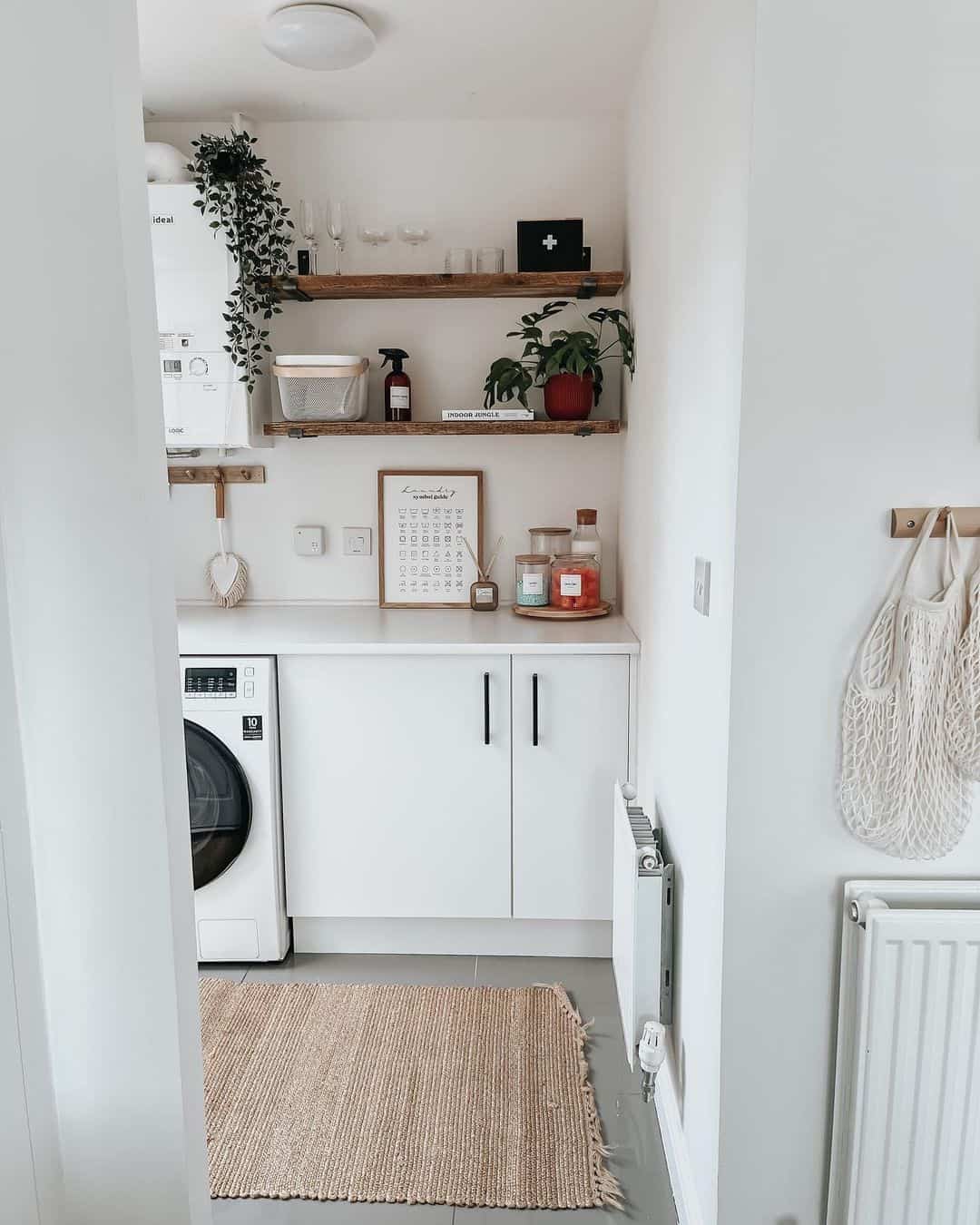 Wooden Shelves for Open Laundry Room Storage