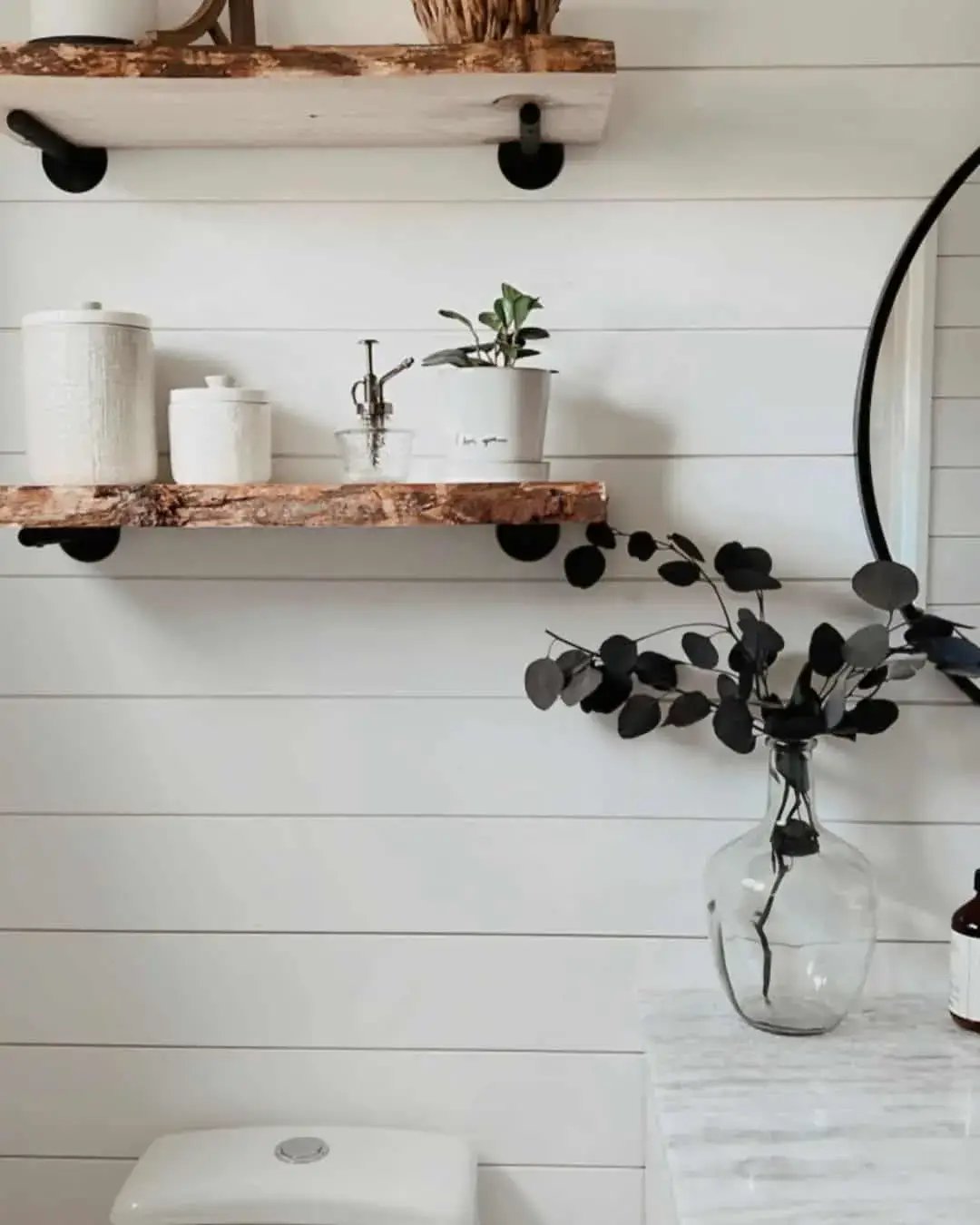 Style Live-Edge Shelves with Textured Jars and Greenery