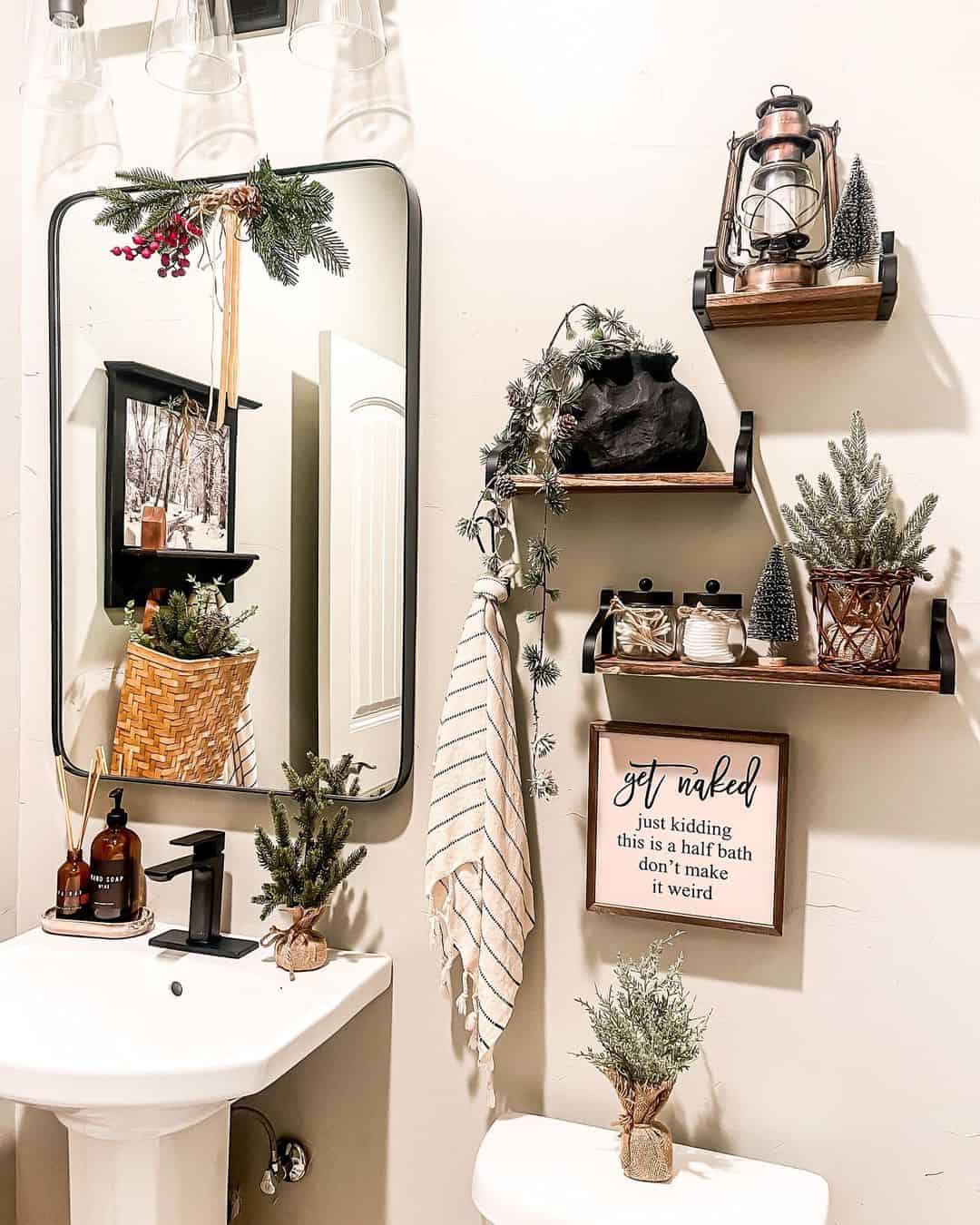 Rustic Shelves Hold a Lantern and Miniature Trees