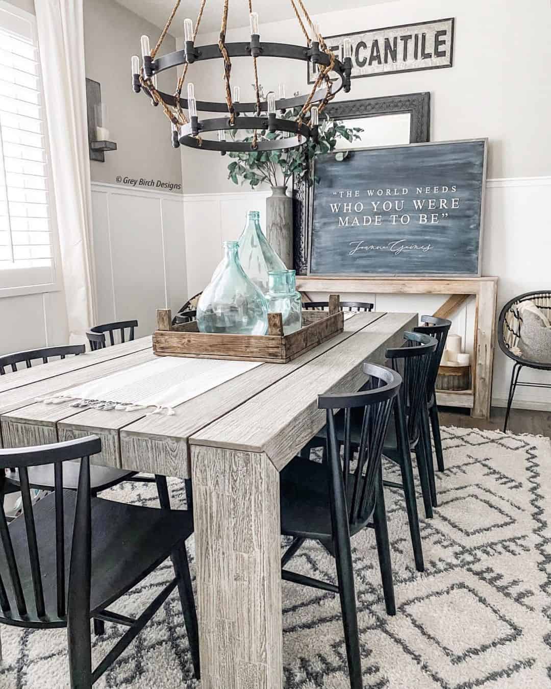 Ground Your Space with a Weathered Wood Table and Spindle Chairs