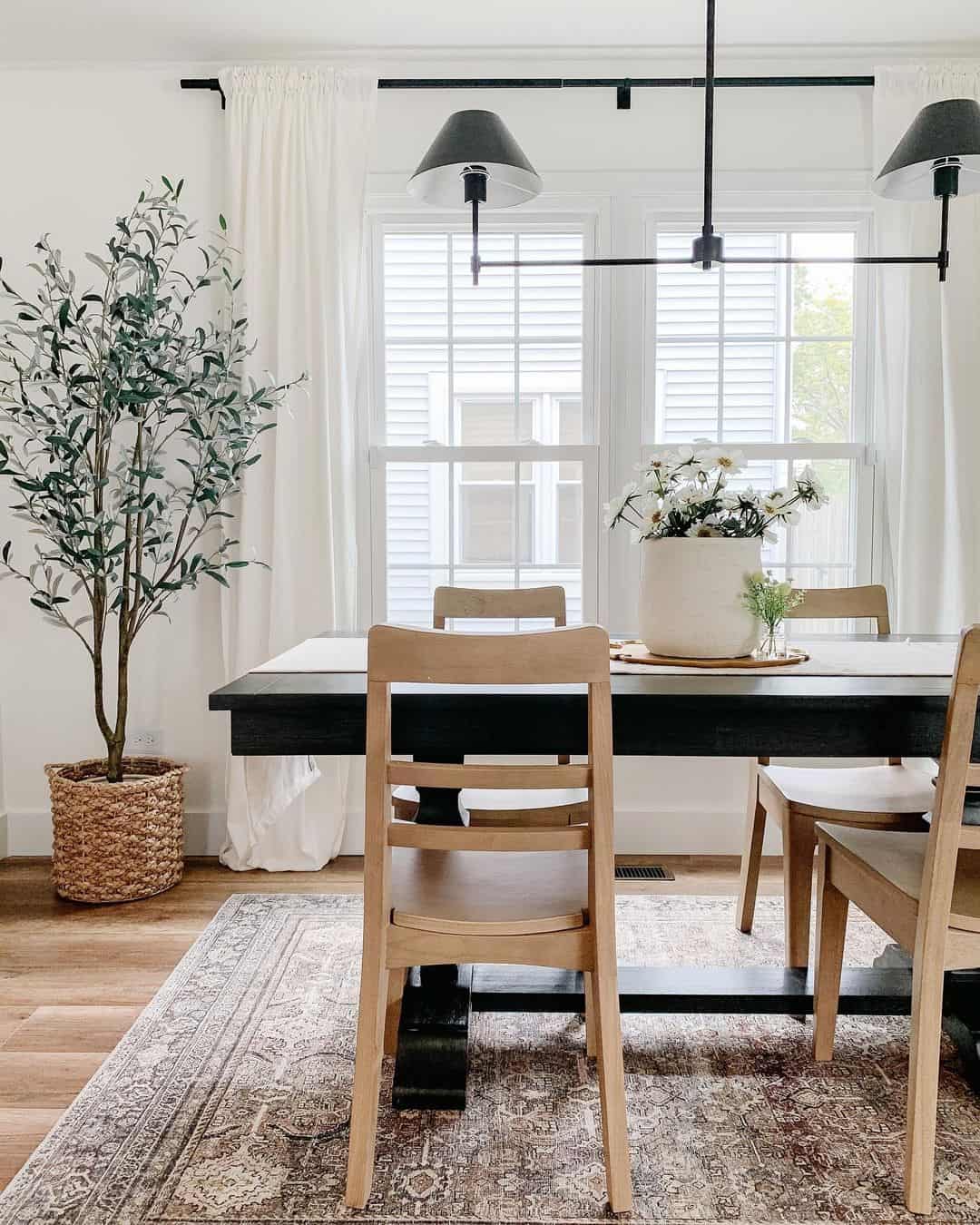 Contrast a Dark Table with Light Wood Chairs