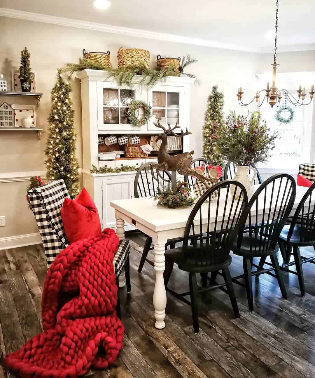 Juxtapose Black Spindle Chairs with Buffalo Check Upholstery