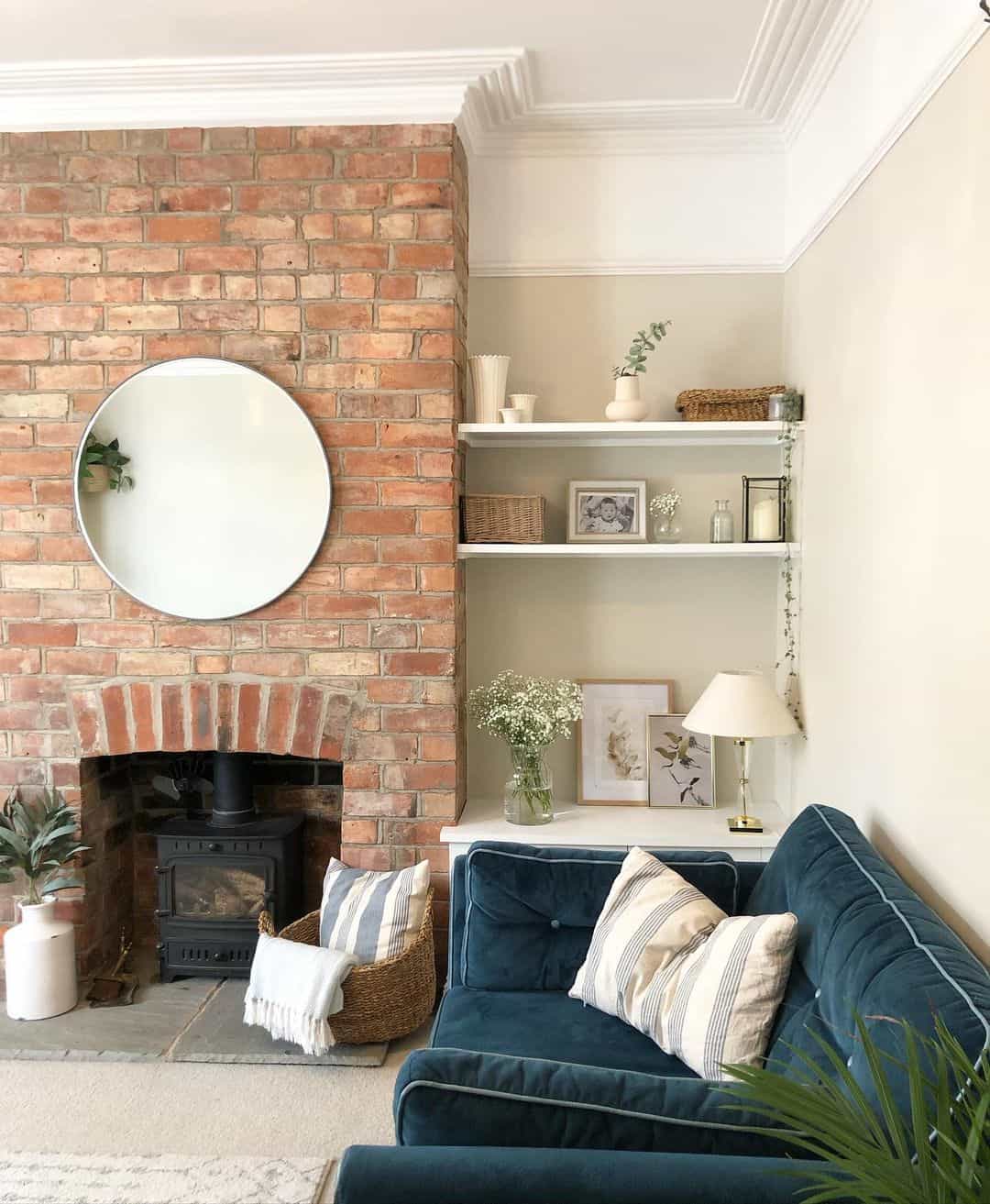 Expand the Space with a Round Mirror on Brick