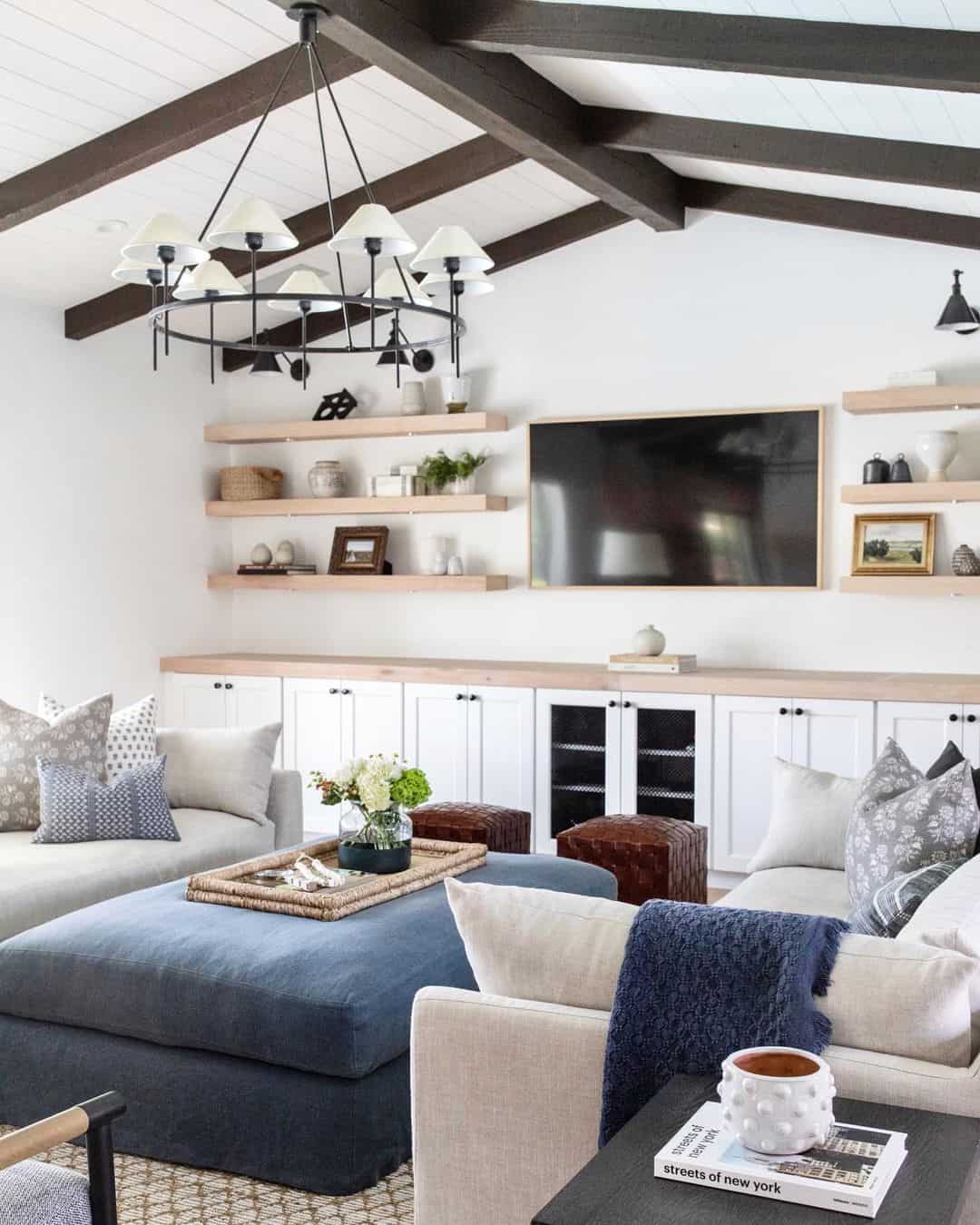 Light Wood Shelves Frame the TV