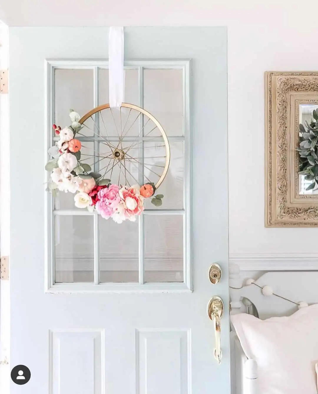 Gold Bicycle Wheel Adorned with Peonies and Berries