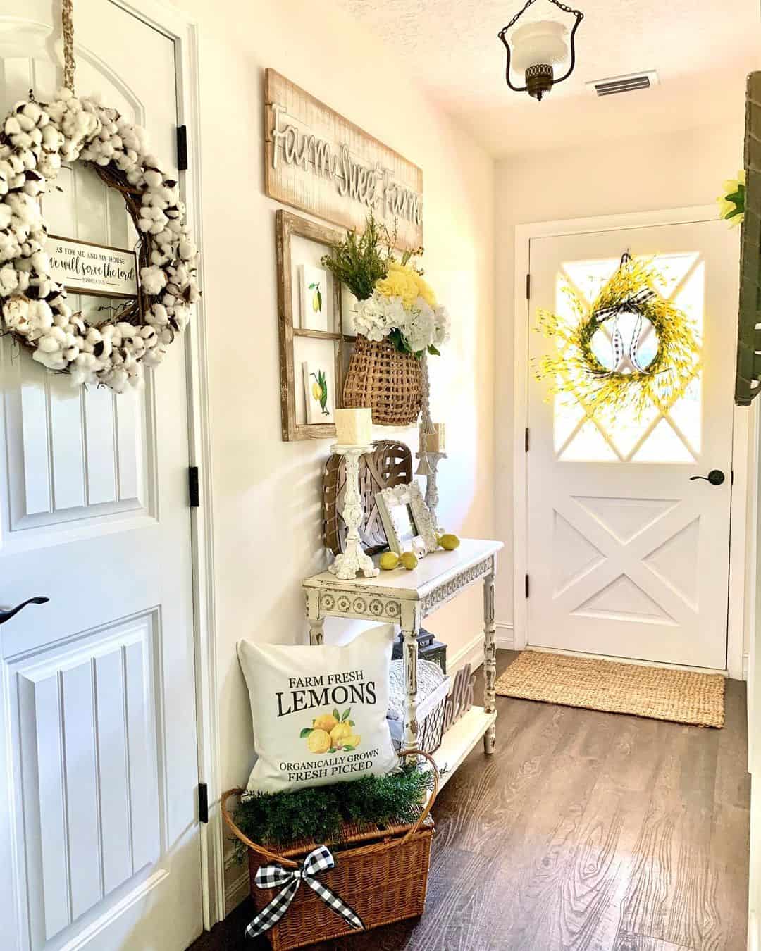 Cotton Boll Wreath Adds Natural Texture to a White Door