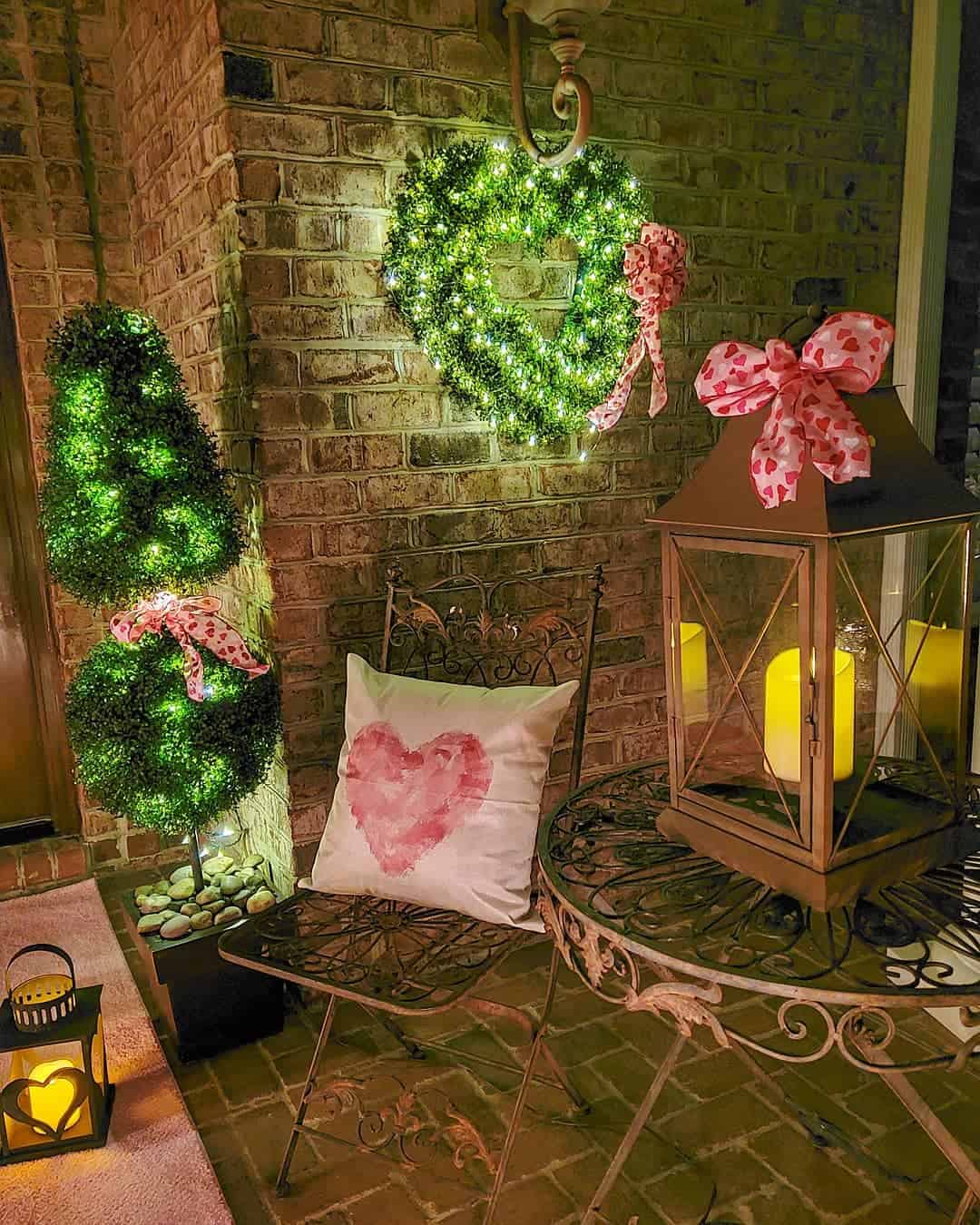 Greenery Wreaths with Heart-Patterned Bows