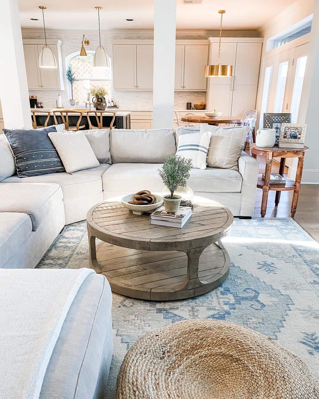 Round Wood Coffee Table With Built-In Lower Shelf