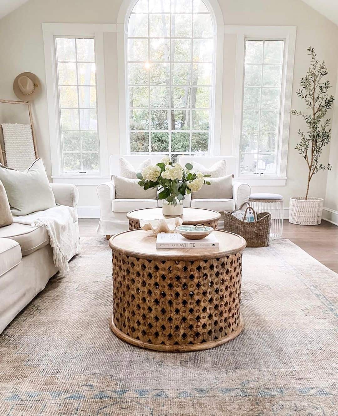 Carved Drum Table with Openwork Sides