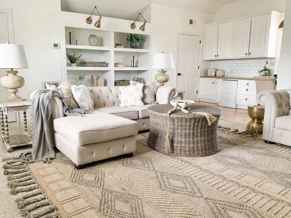 Woven Table with Tassel Trim and a Simple Bowl