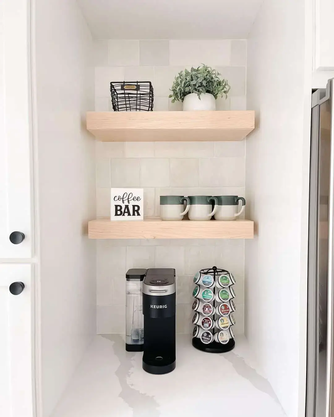 Two-Tiered Floating Shelves for Coffee Bar Display
