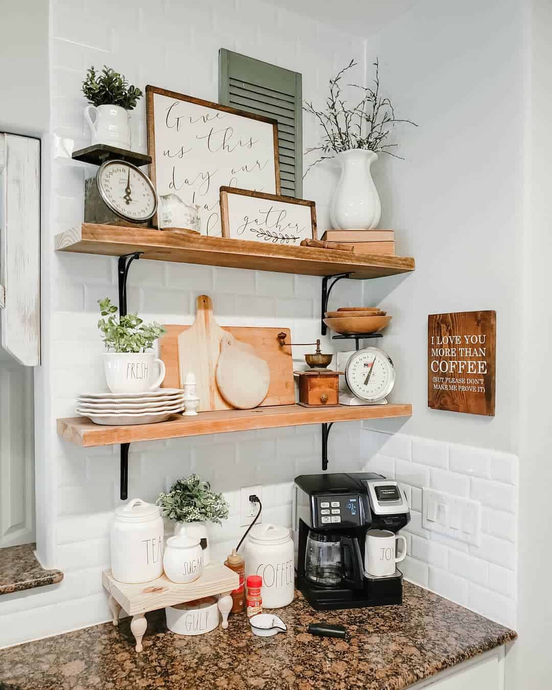 Tiered Wooden Stand Elevates Countertop Coffee Essentials
