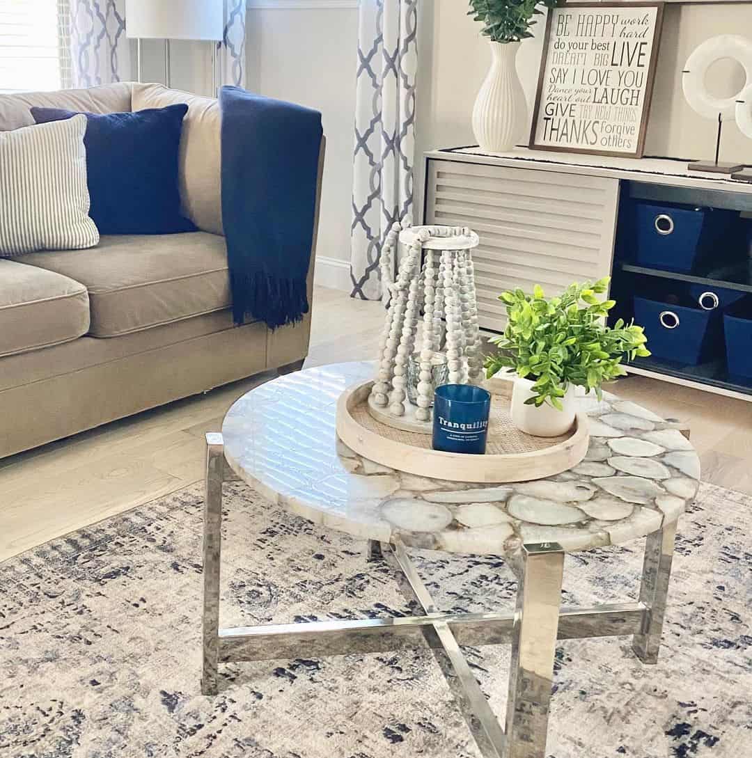 Beaded Lantern Adds Vertical Interest to a Tray Vignette