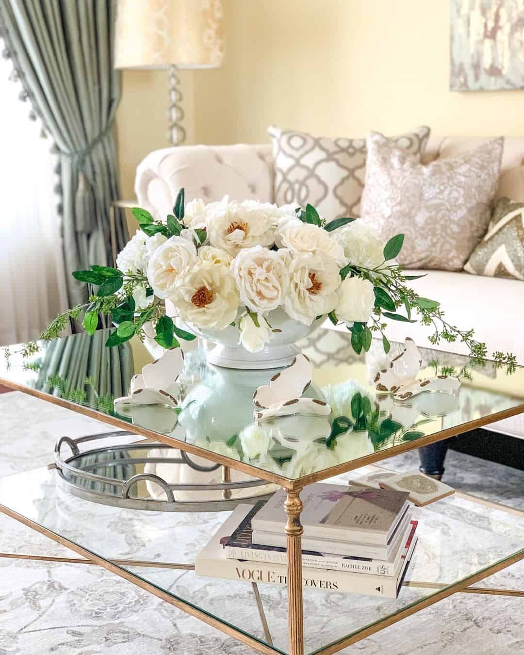 Creamy White Roses in a Pedestal Urn